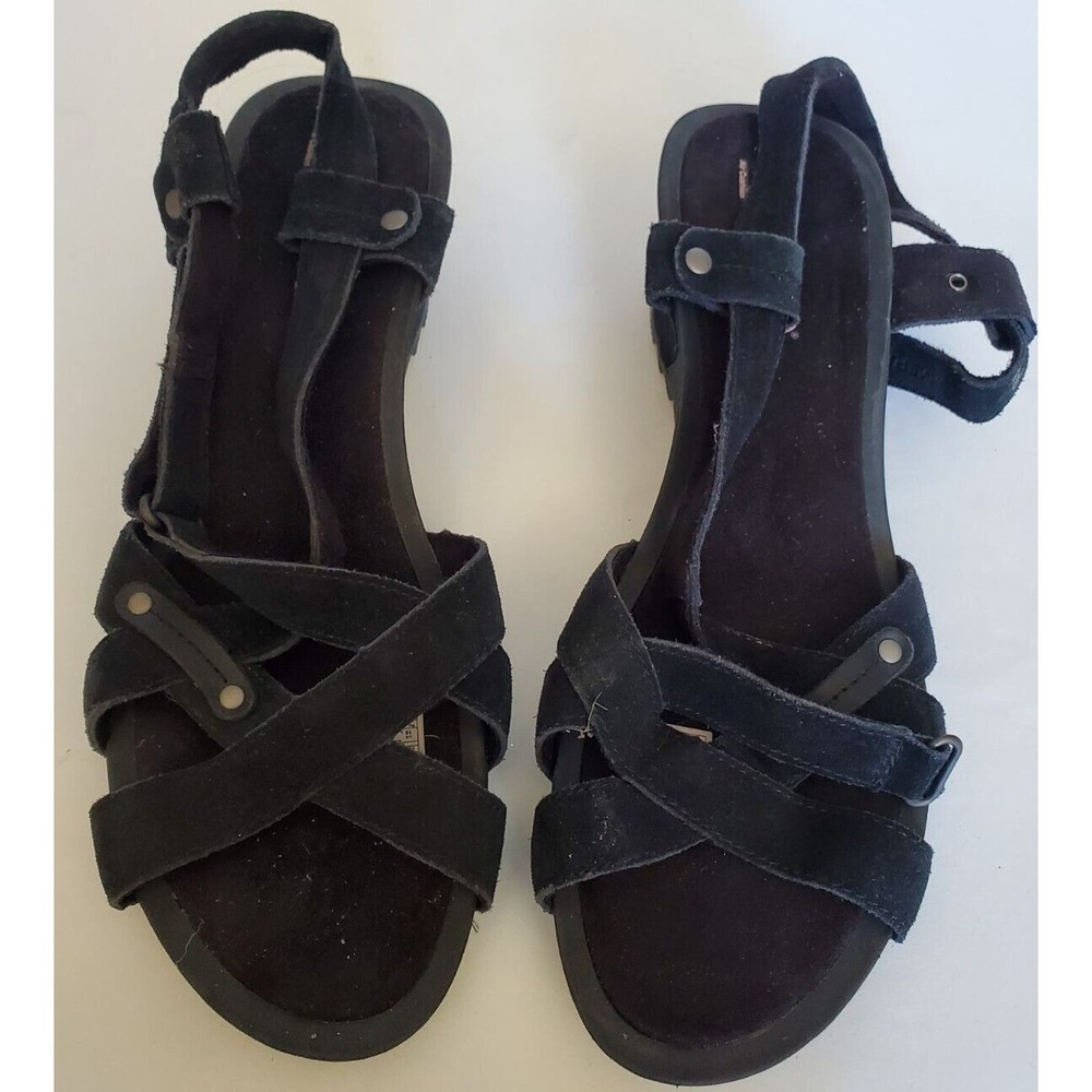 Women's Merrell Black Suede Leather Heeled Sandals Size 10